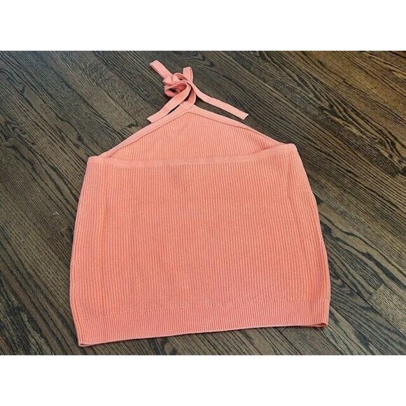 J.Crew Halter Knit Sweater Tank Tie Ribbed Cropped Backless Coral BH467 3X NEW - Picture 4 of 9